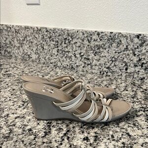 Impo Women's Wedge Sandals in Cream and Gray
